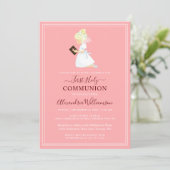 Invitation Première Communion Blonde Girl Peach rose (Debout devant)