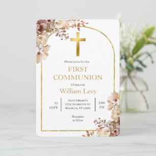 Invitation Première communion bohème florale d'automne