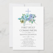 Invitation Première communion Bohème verte menthe et bleue (Devant)