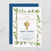 Invitation Première Communion Botanique Verdure Aquarelle (Devant / Derrière)