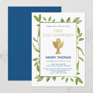 Invitation Première Communion Botanique Verdure Aquarelle