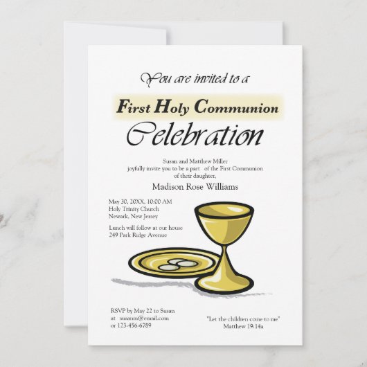 Invitation Première Communion Calice d'or, Patène (Devant)