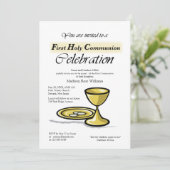 Invitation Première Communion Calice d'or, Patène (Debout devant)