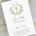 Invitation première communion catholique chalice crête verte<br><div class="desc">première invitation communion</div>