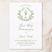Invitation première communion catholique chalice crête verte