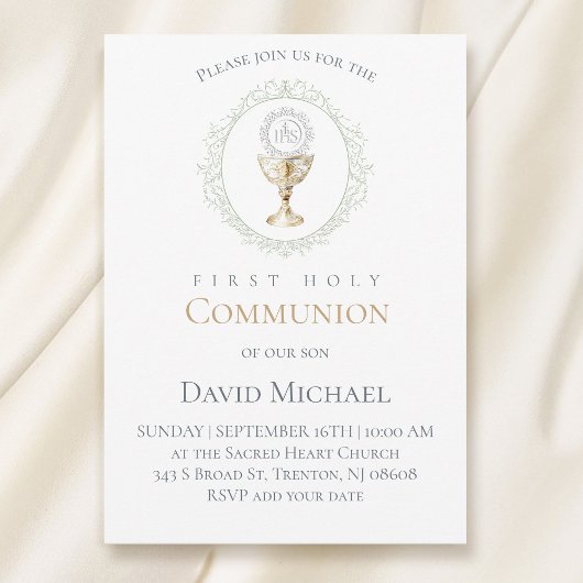 Invitation première communion catholique Eucharistie