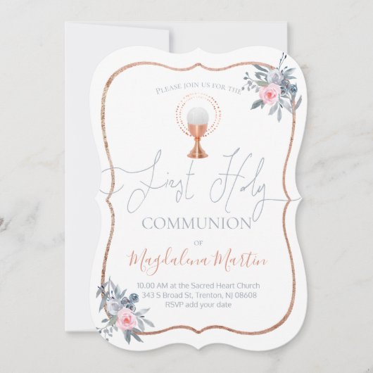 Invitation Première communion catholique fille (Devant)