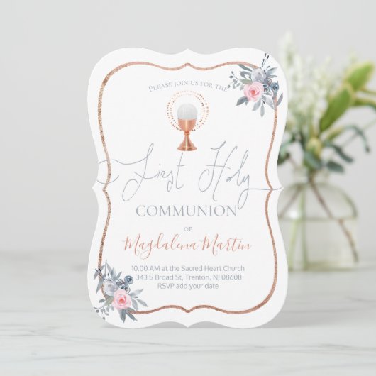 Invitation Première communion catholique fille (Debout devant)