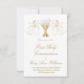 Invitation Première communion catholique fille ange d'or desi (Devant)