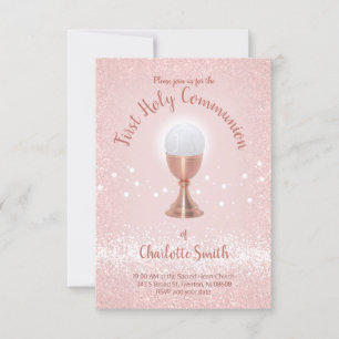 Invitation Première communion catholique fille rose