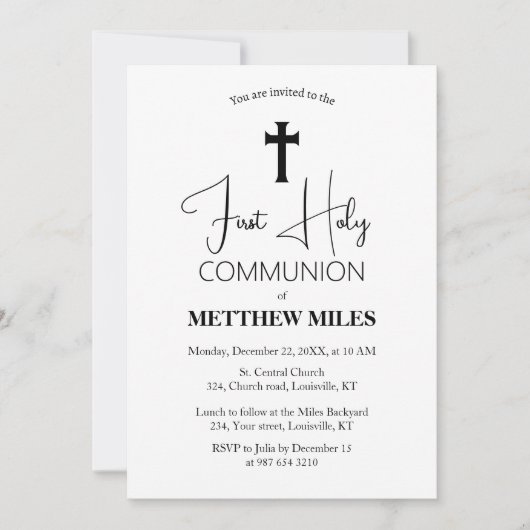 Invitation Première communion catholique minimaliste (Devant)