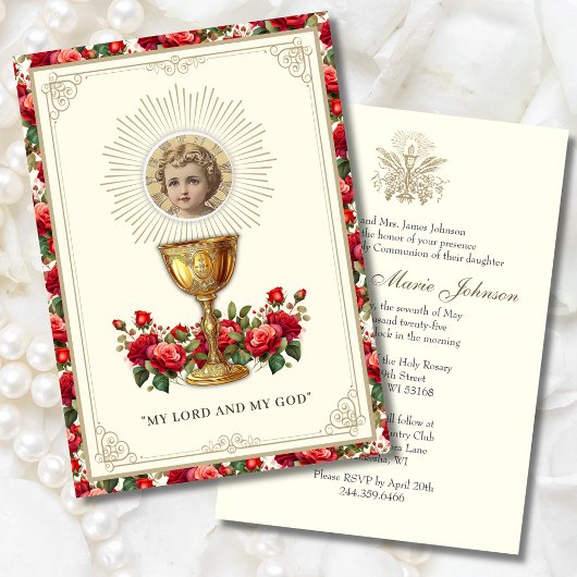 Invitation Première communion Chalice Florale Hôte Jésus