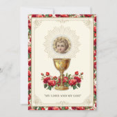 Invitation Première communion Chalice Florale Hôte Jésus (Devant)