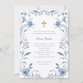 Invitation Première communion Chinoiserie florale bleue et bl (Devant)