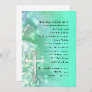 Invitation Première communion/confirmation Aqua Sparkle