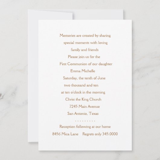 Invitation Première communion Croix d'or Ornate (Dos)