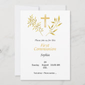 Invitation Première Communion - Croix feuillage ou (Devant)