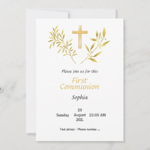 Invitation Première Communion - Croix feuillage ou