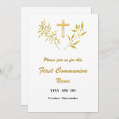 Invitation Première Communion - Croix fleuilles ou (Devant / Derrière)