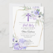 Invitation Première communion | Croix florale de l'anémone vi (Devant)