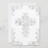 Invitation Première communion Croix gris Damask Christian Boy (Dos)