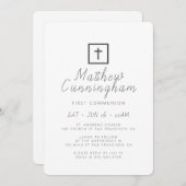 Invitation Première communion Croix noire minimaliste moderne (Devant / Derrière)