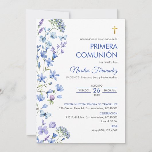 Invitation Première Communion Croix Primera Comuni (Devant)