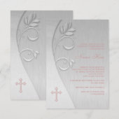 Invitation Première communion croix rose et grise (Devant / Derrière)