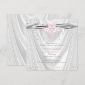 Invitation Première communion croix rose satin blanc pailleté (Devant / Derrière)