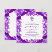 Invitation Première communion Croix Violette (Devant / Derrière)