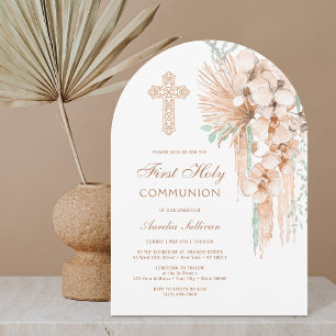 Invitation Première communion d'arche de bouquet beige et de