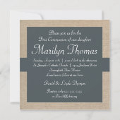 Invitation Première communion de Burlap bleu rustique gris et (Dos)