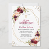 Invitation Première communion de cadre d'or flou Bourgogne (Devant)
