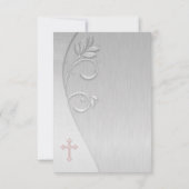 Invitation Première communion de Croix rose et gris (Dos)