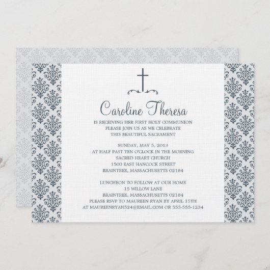 Invitation Première communion de Damask (Devant / Derrière)