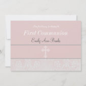 Invitation Première communion de dentelle rose (Dos)