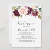 Invitation Première communion de feuillage végétal rustique (Devant)