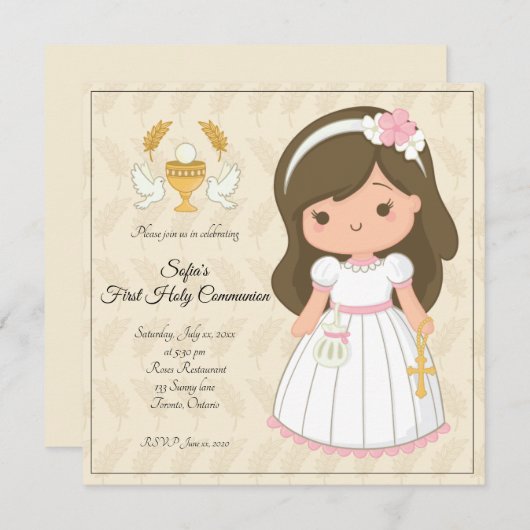 Invitation première communion de fille (Devant / Derrière)