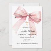 Invitation Première communion de fille arc rose (Devant)