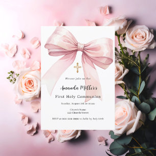 Invitation Première communion de fille arc rose
