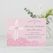 Invitation Première communion de fille avec Croix (Debout devant)