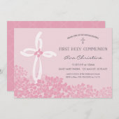 Invitation Première communion de fille avec Croix (Devant / Derrière)