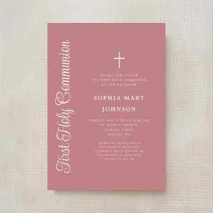Invitation Première communion de fille élégante rose poussiér