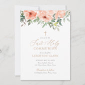 Invitation Première communion de fille rose pâle (Devant)