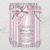 Invitation Première communion de filles rose et gris perle (Devant / Derrière)