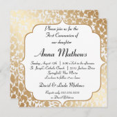 Invitation Première communion de fleurs blanches dorées métal (Devant / Derrière)