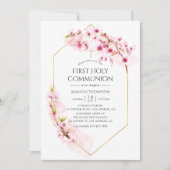 Invitation Première communion de fleurs de cerisier rose géom (Devant)