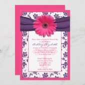 Invitation Première communion de fleurs violet rose (Devant / Derrière)