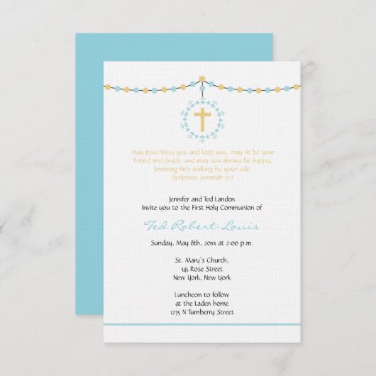 Invitation Première communion de garçon (Devant / Derrière)
