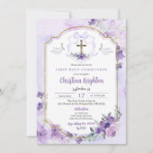 Invitation Première communion de la crête d'aquarelle d'or po (Devant)